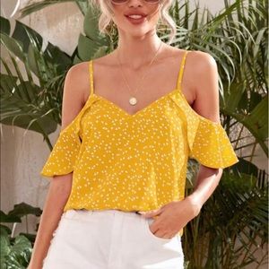 Boho Heart print ruffled cold shoulder top
